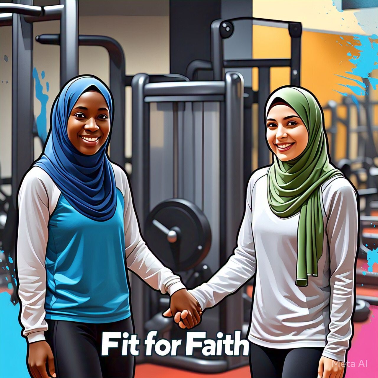 Muslim women exercising together